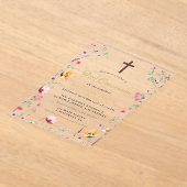 Stijlvolle Wildflower Garden Eerste Heilige Commun Acryl Uitnodigingen (Laagn)