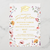 Stijlvolle Wildflower Meadow Garden Afstuderen Folie Uitnodiging (Voorkant)