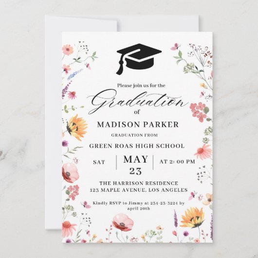 Stijlvolle Wildflower Meadow Garden Afstuderen Kaart (Voorkant)