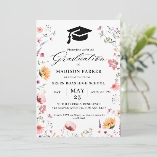 Stijlvolle Wildflower Meadow Garden Afstuderen Kaart (Staand voorkant)