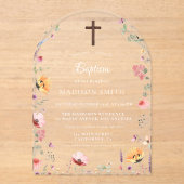 Stijlvolle Wildflower Meadow Garden Doop Acryl Uitnodigingen (Voorkant)