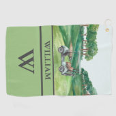 Stijlvolle winkelwagen Cursus Clubs Monogram Naam Golfhanddoek (Horizontaal)