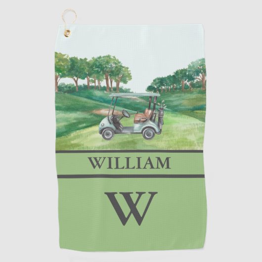 Stijlvolle winkelwagen Cursus Clubs Monogram Naam Golfhanddoek (Voorkant)