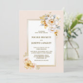 Stijlvolle wit gouden bloemenbruiloft kaart (Staand voorkant)