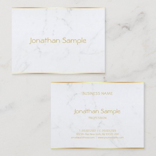 Stijlvolle Wit Marmeren Gouden Tekst Moderne Sjabl Visitekaartje (Voorkant / Achterkant)