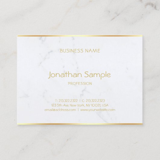 Stijlvolle Wit Marmeren Gouden Tekst Moderne Sjabl Visitekaartje (Achterkant)