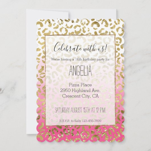 Stijlvolle Wit Roze Gouden Luipaard Kaart (Voorkant)