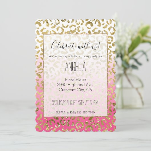 Stijlvolle Wit Roze Gouden Luipaard Kaart (Staand voorkant)