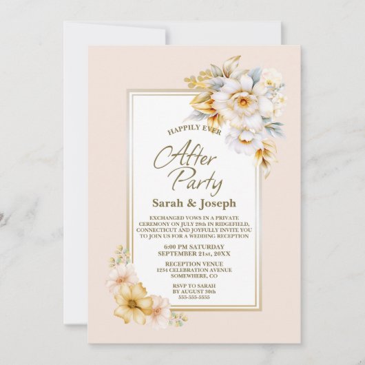 Stijlvolle witgouden bloemenbruiloft na feest kaart (Voorkant)