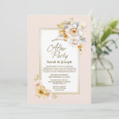 Stijlvolle witgouden bloemenbruiloft na feest kaart (Staand voorkant)