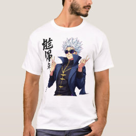 Stijlvolle witharige anime karakter met zonnebril t-shirt