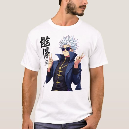Stijlvolle witharige anime karakter met zonnebril t-shirt (Voorkant)
