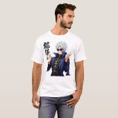 Stijlvolle witharige anime karakter met zonnebril t-shirt (Voorkant volledig)