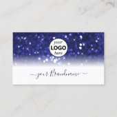 Stijlvolle witte blauwe glittersterren met Logo Visitekaartje (Voorkant)