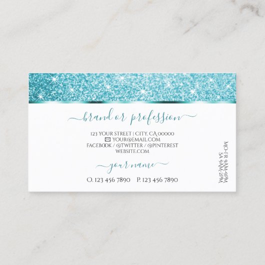 Stijlvolle witte Blauwgroen glitter lichtgevende s Visitekaartje (Achterkant)
