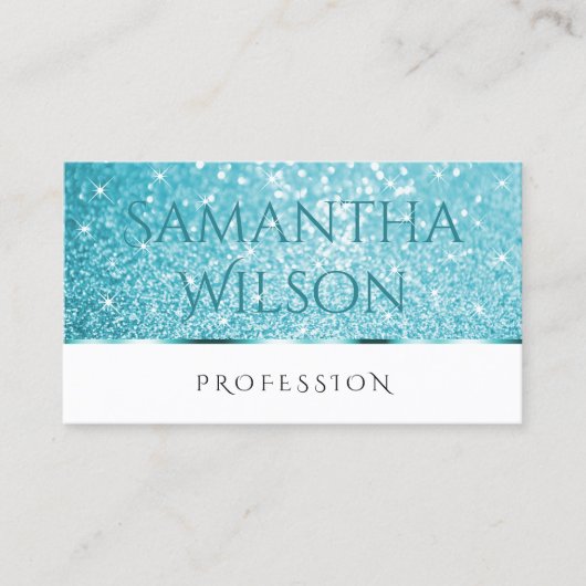 Stijlvolle witte Blauwgroen glitter lichtgevende s Visitekaartje (Voorkant)