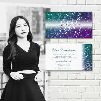 Stijlvolle witte Blauwgroen Paarse sparkle Glitter Visitekaartje
