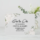 Stijlvolle witte bloemenbruiloft save the date (Staand voorkant)