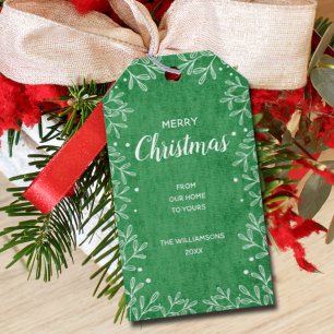 Stijlvolle witte chemicaliën op groen cadeaulabel