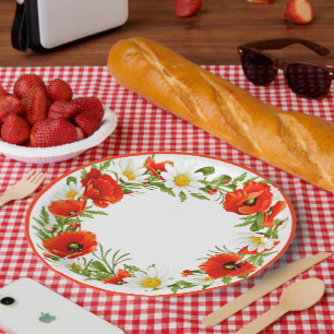 Stijlvolle witte dagen rode papaver, langwerpig, papieren bordje