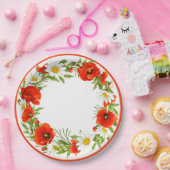 Stijlvolle witte dagen rode papaver, langwerpig, papieren bordje (Feest)