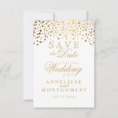 Stijlvolle witte en gouden Confetti Stippen Sla de Save The Date (Voorkant)