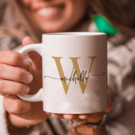 Stijlvolle witte en gouden monogram naam schrift koffiemok