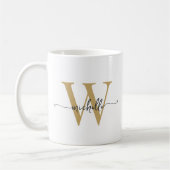 Stijlvolle witte en gouden monogram naam script koffiemok (Links)