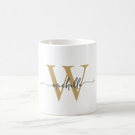 Stijlvolle witte en gouden monogram naam script koffiemok