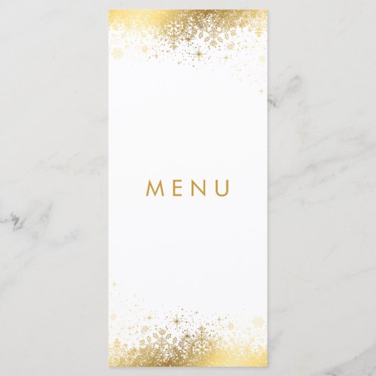 Stijlvolle witte en gouden sneeuwvlokken - Menu (Achterkant)