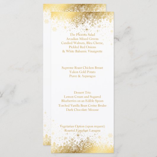 Stijlvolle witte en gouden sneeuwvlokken - Menu (Voorkant / Achterkant)