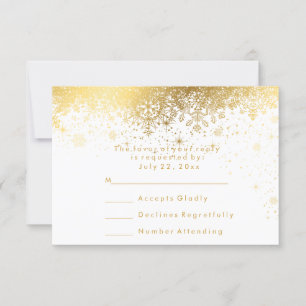 Stijlvolle Witte en Gouden Sneeuwvlokken - RSVP Kaartje
