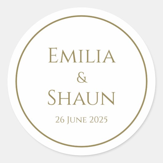 Stijlvolle witte en gouden trouwstickers ronde sticker (Voorkant)