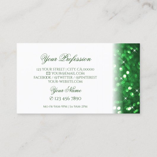 Stijlvolle witte en groene mousserende glitter Mod Visitekaartje (Achterkant)