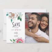 Stijlvolle witte en rode Bloemen Foto Bewaar de da Save The Date (Voorkant)
