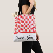 Stijlvolle witte en rode poolpunten tote bag (Dichtbij)