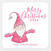 Stijlvolle witte en roze Schattigee Gnome Merry Ch Vierkante Sticker (Voorkant)