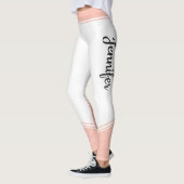 Stijlvolle witte en roze witte strepen en naam leggings (Links)