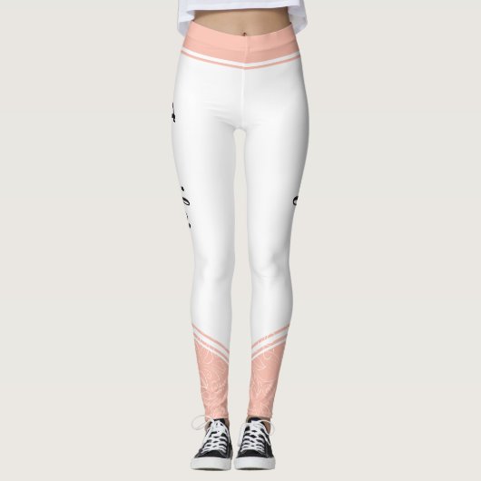 Stijlvolle witte en roze witte strepen en naam leggings (Voorkant)