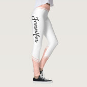 Stijlvolle witte en roze witte strepen en naam leggings (Rechts)