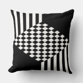 Stijlvolle witte en zwarte strepen diamanten check kussen