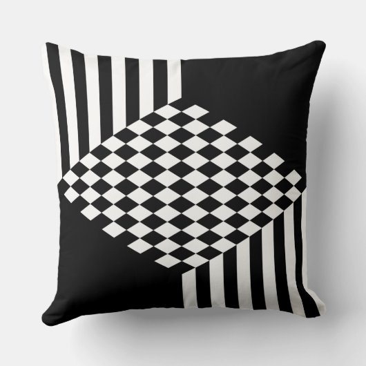 Stijlvolle witte en zwarte strepen ruitjespatroon  kussen (Achterkant)
