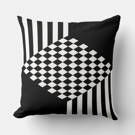 Stijlvolle witte en zwarte strepen ruitjespatroon  kussen (Voorkant)