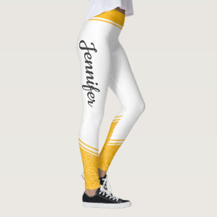 Stijlvolle witte florale strepen en naam leggings