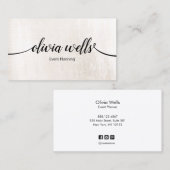 Stijlvolle witte geborstelde marmer-gebeurtenispla visitekaartje (Voorkant / Achterkant)