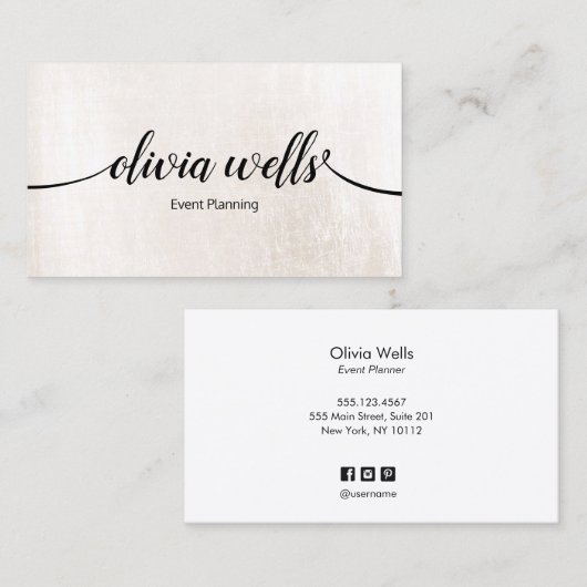 Stijlvolle witte geborstelde marmer-gebeurtenispla visitekaartje (Voorkant / Achterkant)