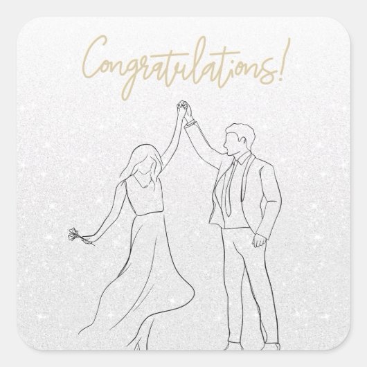 Stijlvolle witte gefeliciteerd bruiloft Kaart Vierkante Sticker (Voorkant)