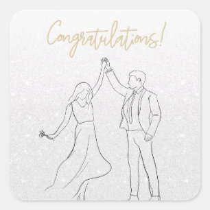 Stijlvolle witte gefeliciteerd bruiloft Kaart Vierkante Sticker