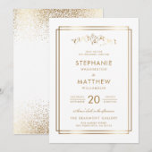 Stijlvolle Witte & Gouden Berg Bruiloft Kaart (Voorkant / Achterkant)