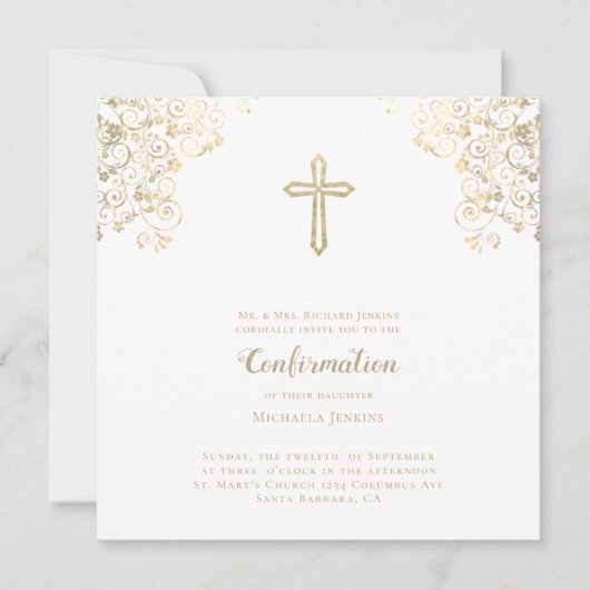 Stijlvolle witte gouden bijbel Verse bevestiging Kaart (Voorkant)